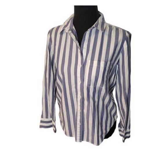 Lucky Brand White Blue Stripe Button Up Shirt Blouse XS - Picture 1 of 5